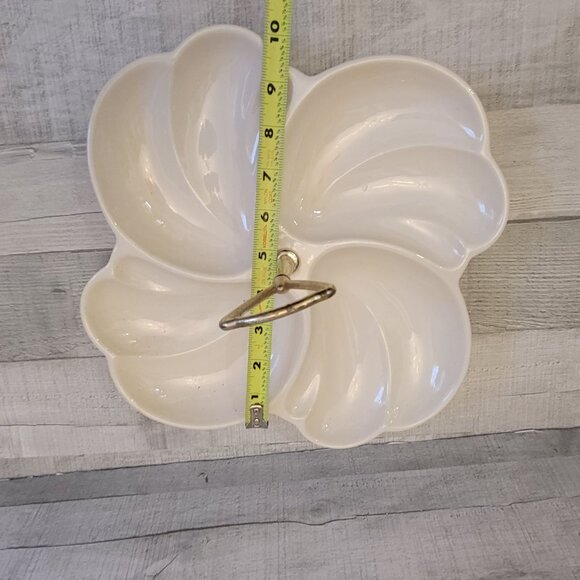 Vintage Haeger Ceramic Divided Serving Dish With Gold Handle 4 Sections Cream Fi - Picture 7 of 8